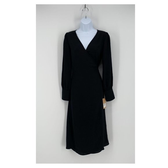 Nwd Halogen Black Long Sleeve Wrap Midi 